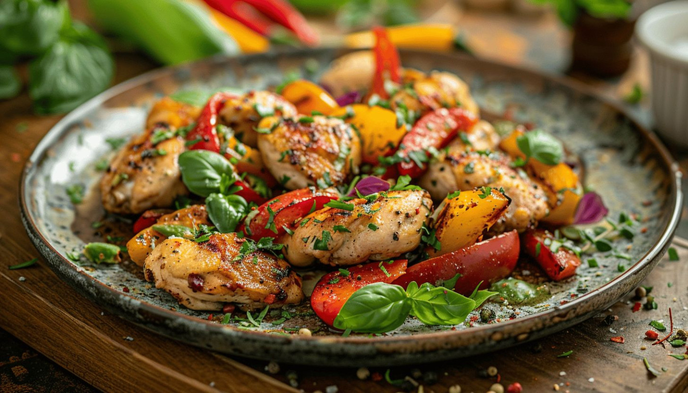 Recette simple et savoureuse du poulet au four avec poivrons